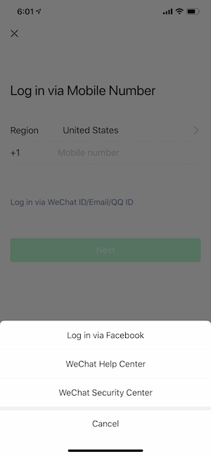 Wechat sign with email up WeChat